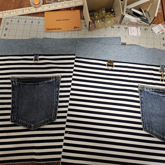 ❌️Sold❌️Repurposed Upcycled XL Denim Tote bag made with authentic LV straps etc. - Picture 8 of 15